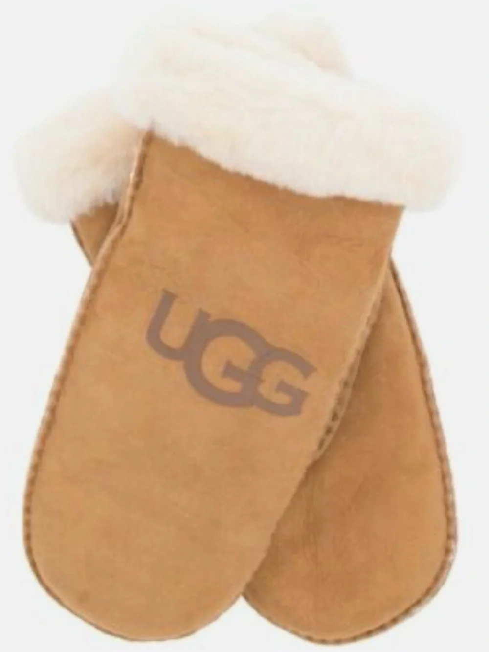 UGG Chestnut Suede Embroidered Shearling-Trim Mittens